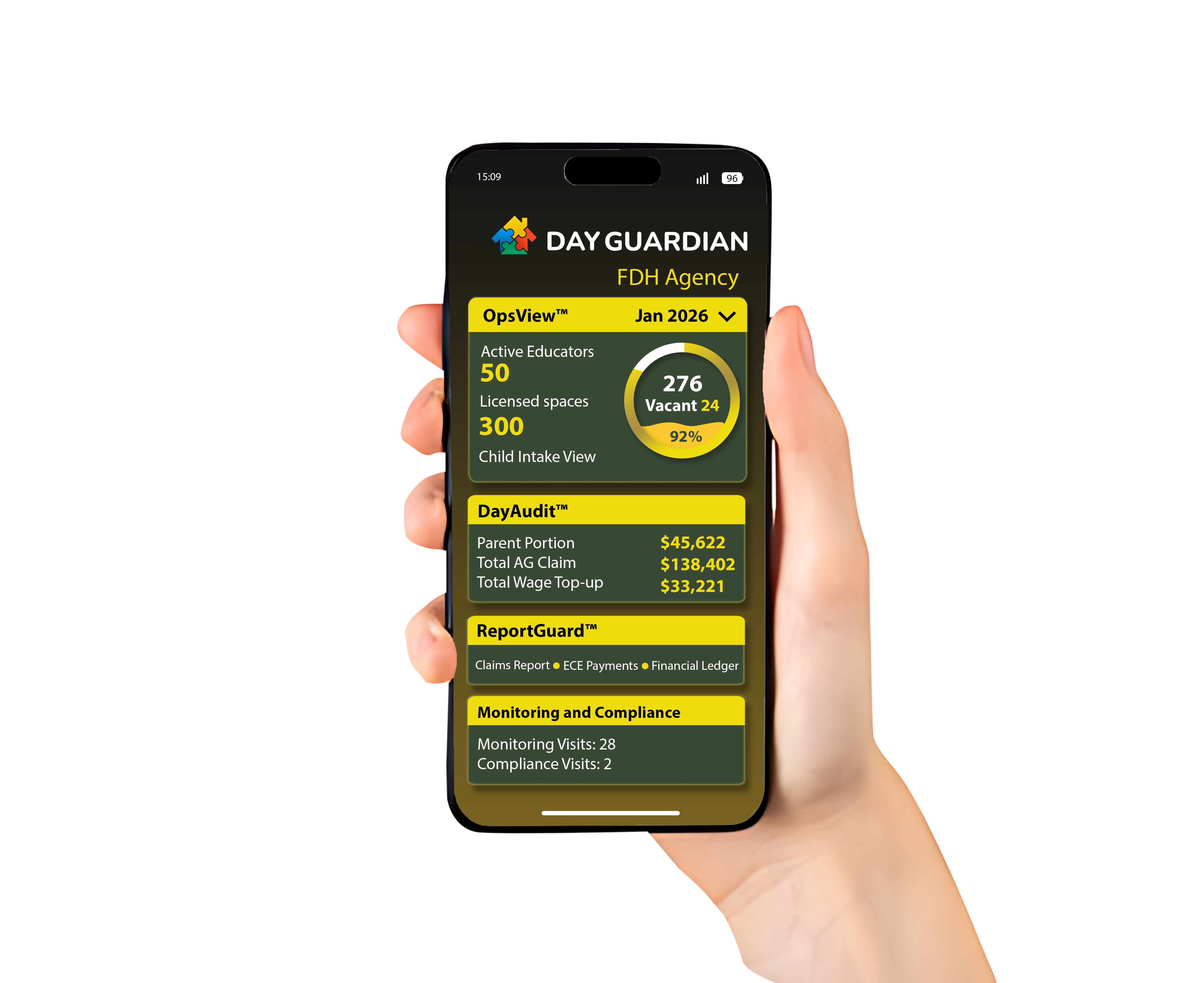 Day Guardian agency web platform shown on a mobile device